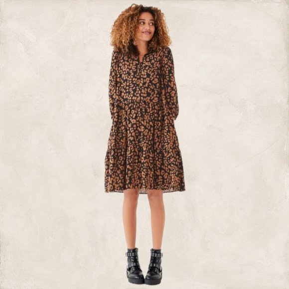Hush Lena Womens Brown Slouchy Oversize Animal Print Dress Pockets UK 4 plus - Picture 2 of 5